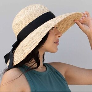 San Diego Hat Company Large Brim Raffia Hat With Black Ribbon
